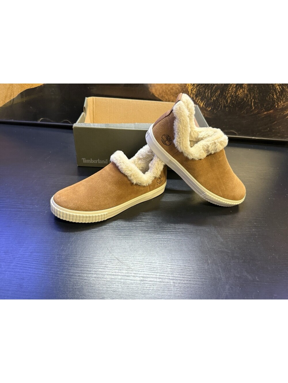 Timberland A2C2J Women’s 7.5 Brown Suede Faux Fur Slip-On Shoes - Picture 2 of 12